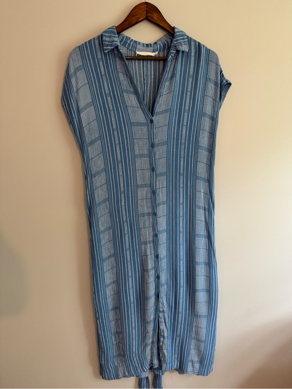 LUSH Light Blue Striped Belted Button-Front Midi Dress - Picture 8 of 8